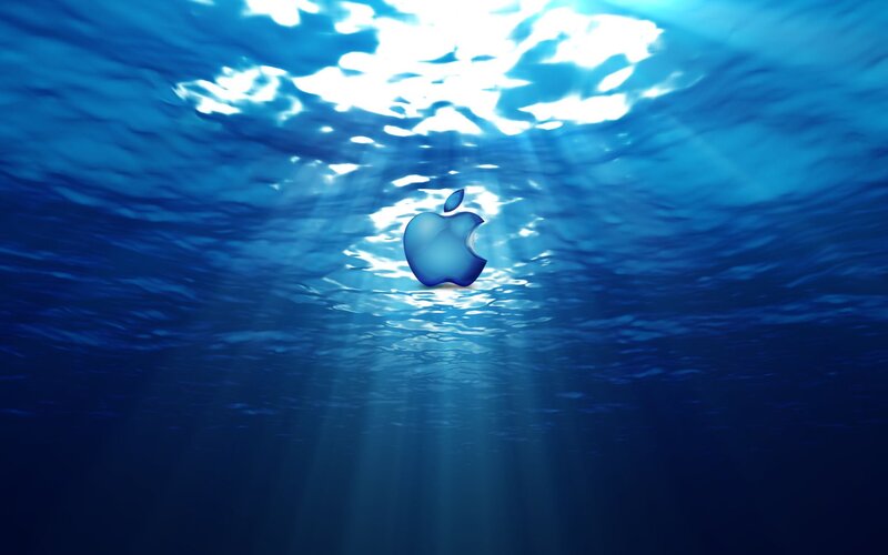 Blue Apple Logo Underwater — Serene, Digital Art