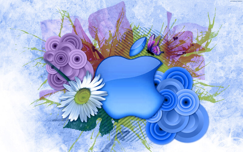 Blue Apple Logo with Flowers