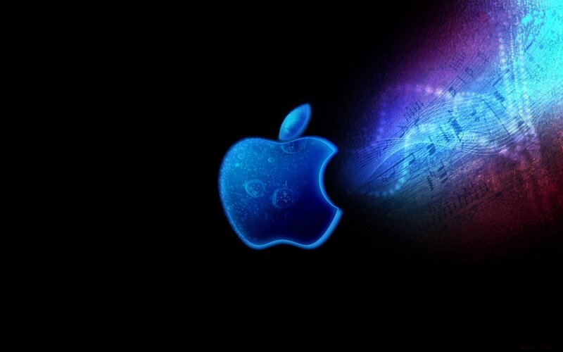 blue apple logo with music notes