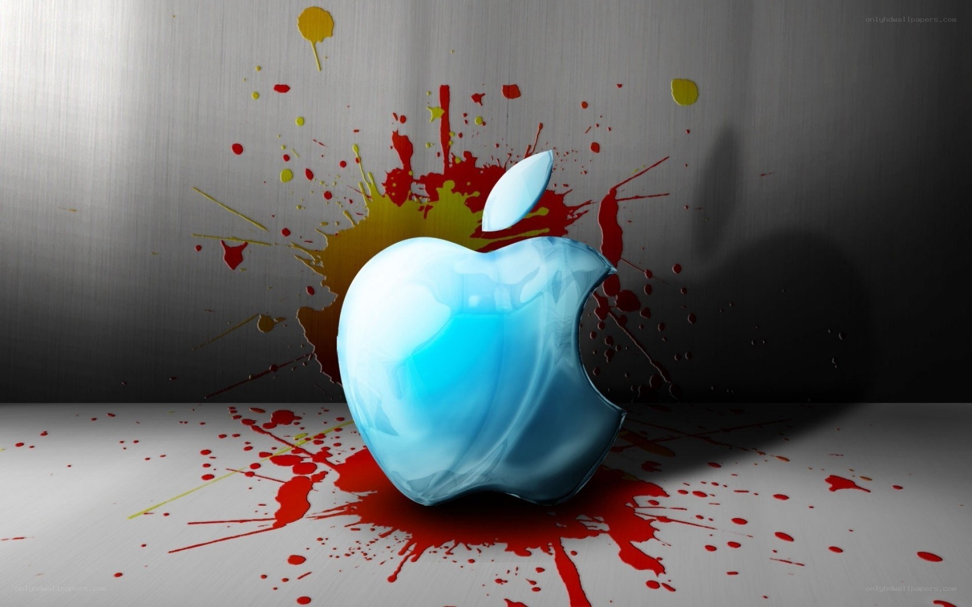 Blue Apple logo with paint splatter