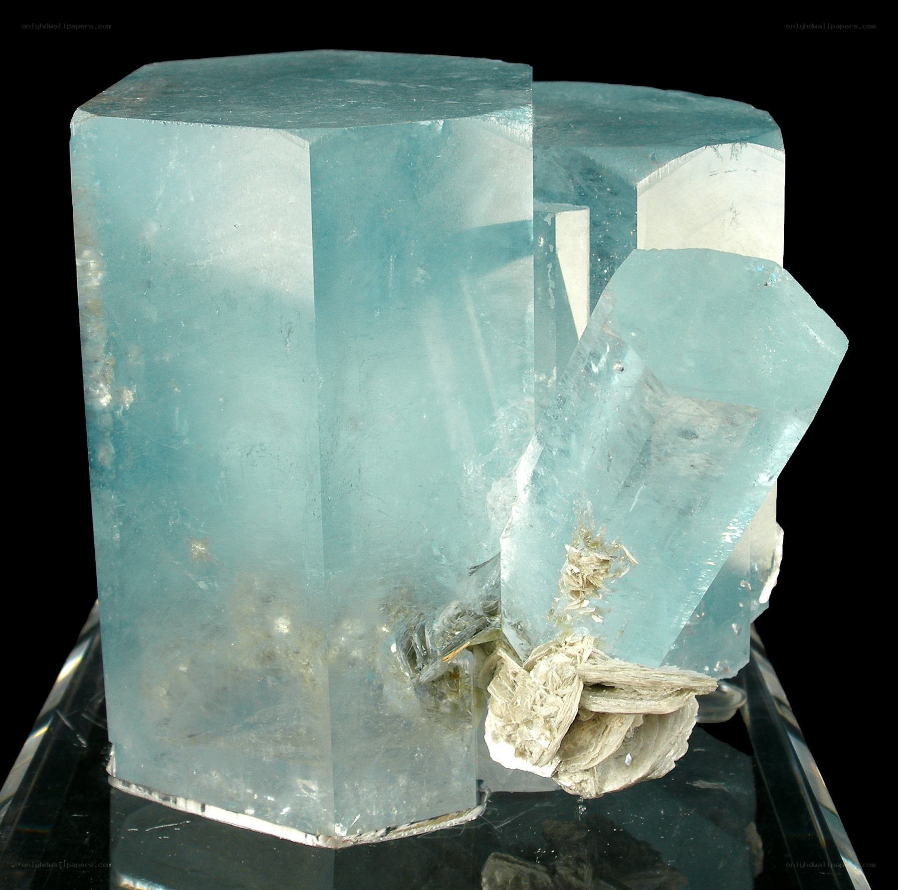 Blue aquamarine crystal cluster