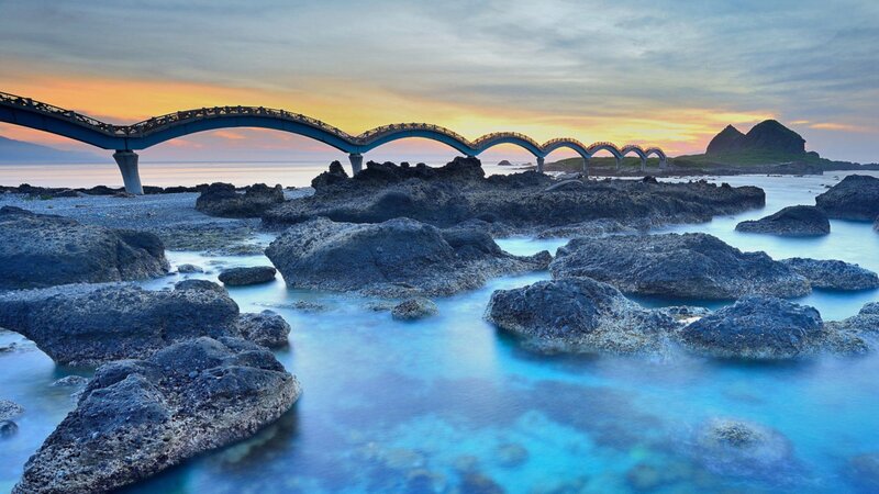 Blue Arched Bridge — Serene, Sunset