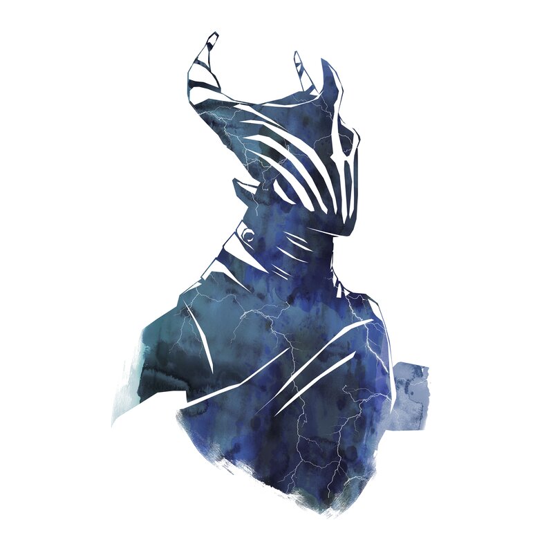 Blue Armored Figure — Dramatic