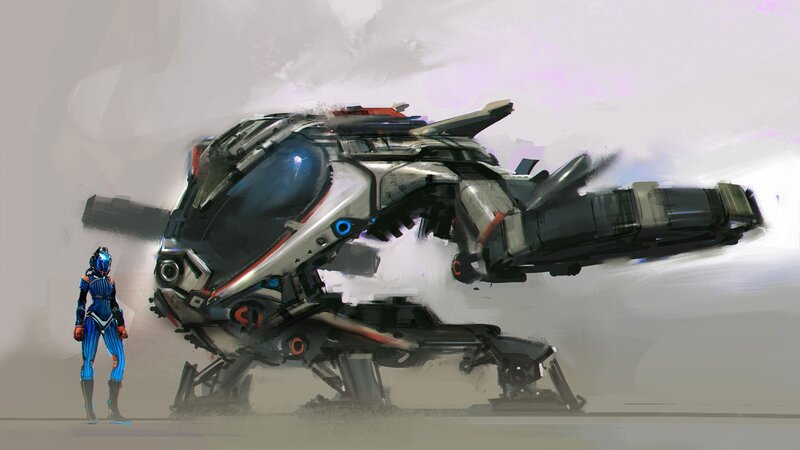 Blue-armored Figure with Mech