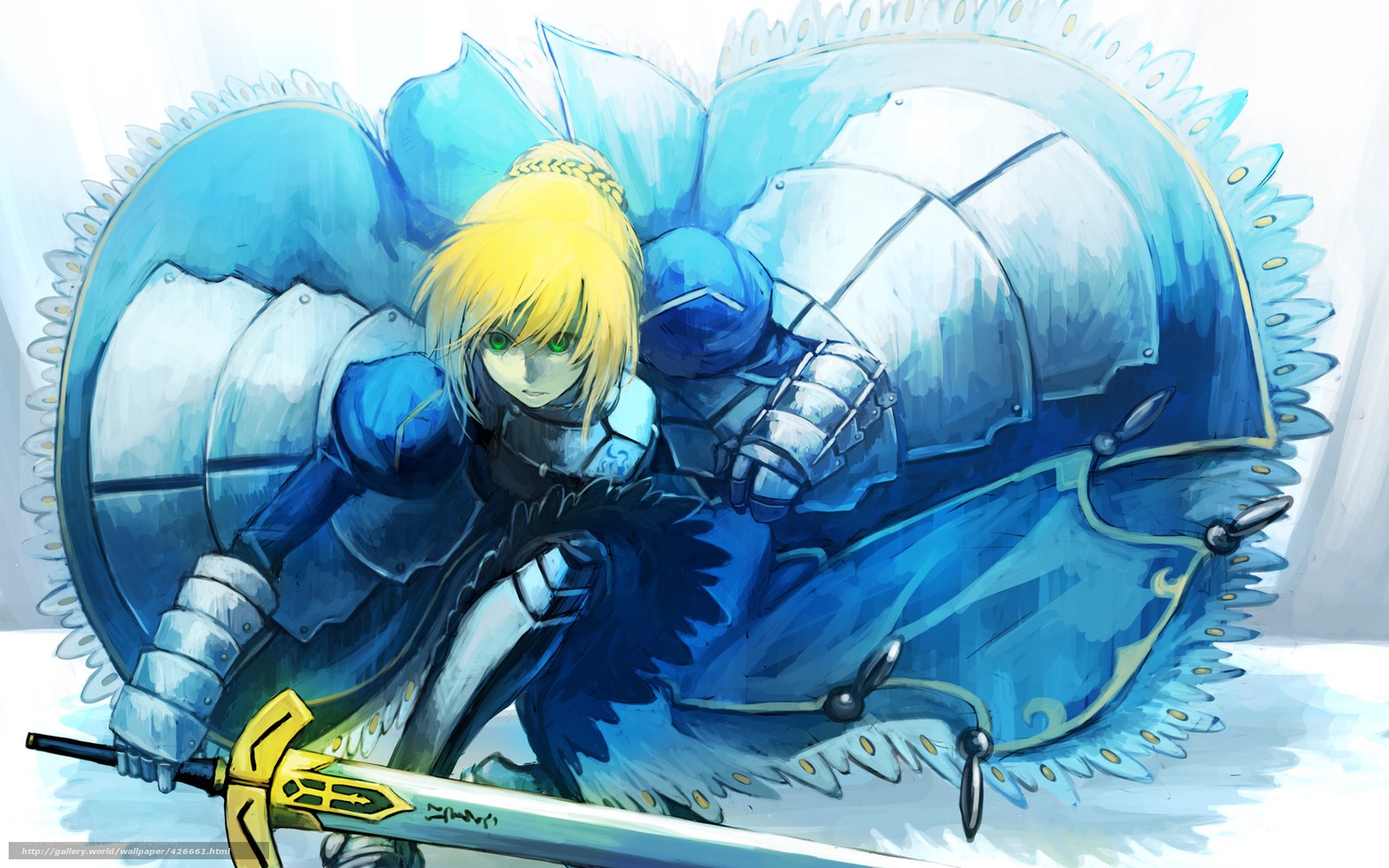 blue-armored knight with sword