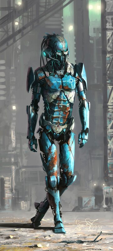 Blue Armored Robot — Dramatic