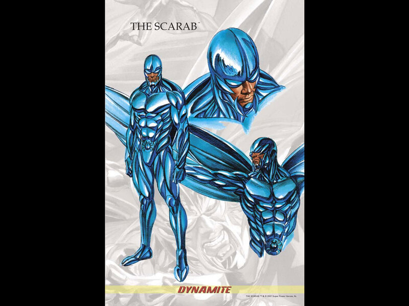 Blue Armored Superhero — Dramatic, Comic