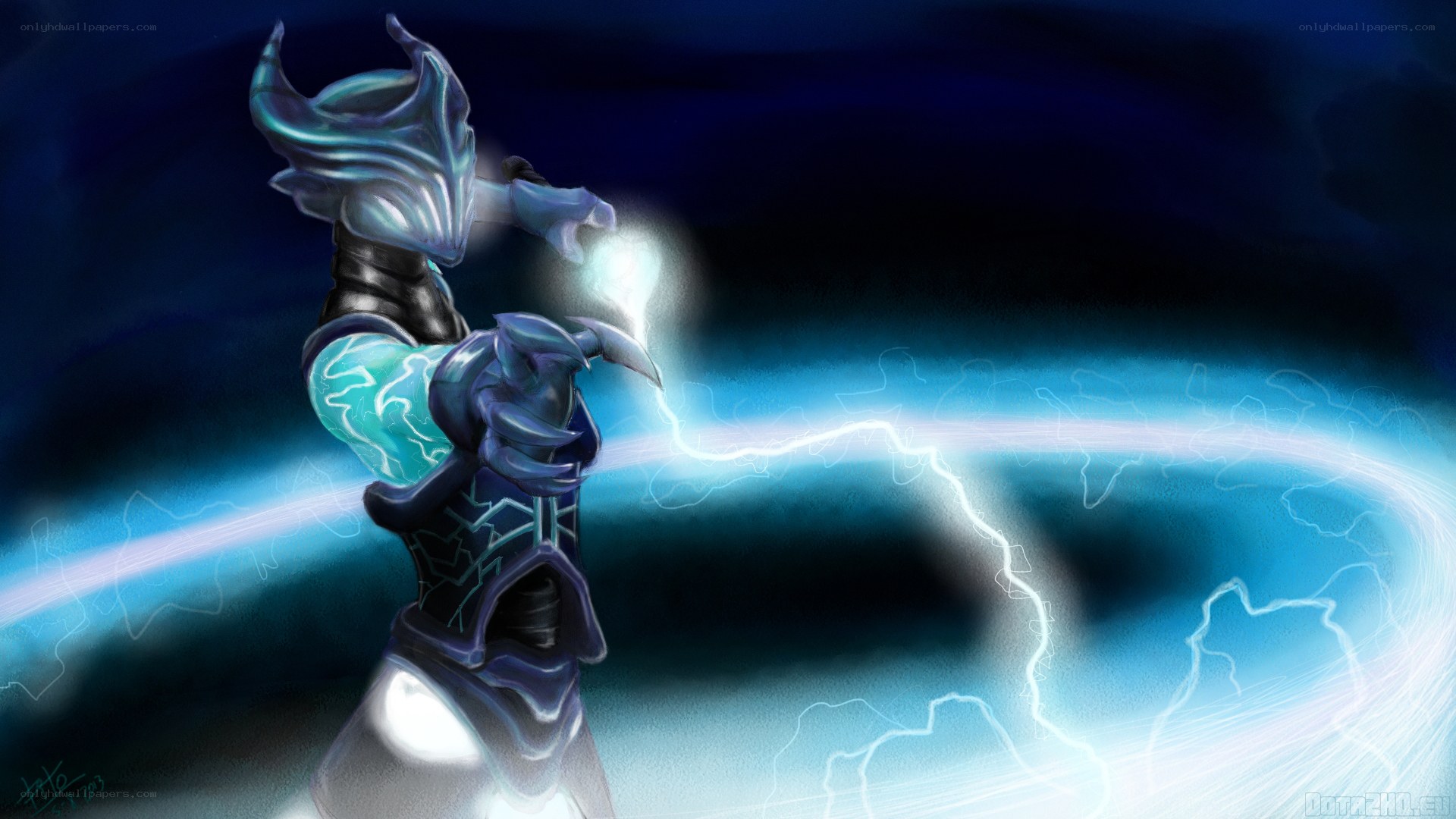 blue armored warrior casting spell