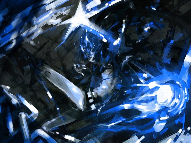 Blue armored warrior in battle