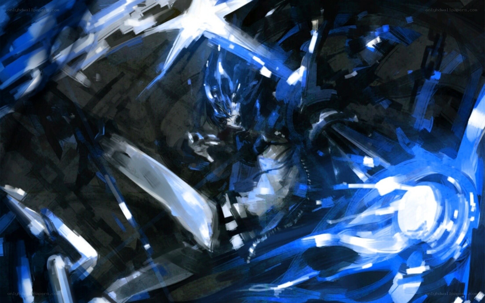 blue armored warrior in motion