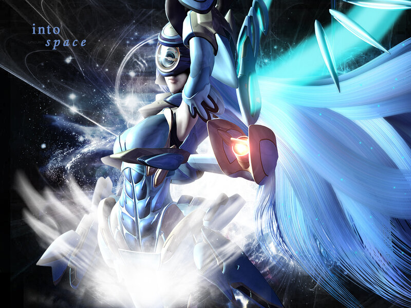 blue armored warrior in space