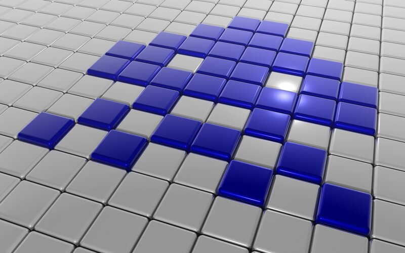 blue arrow on tiled surface