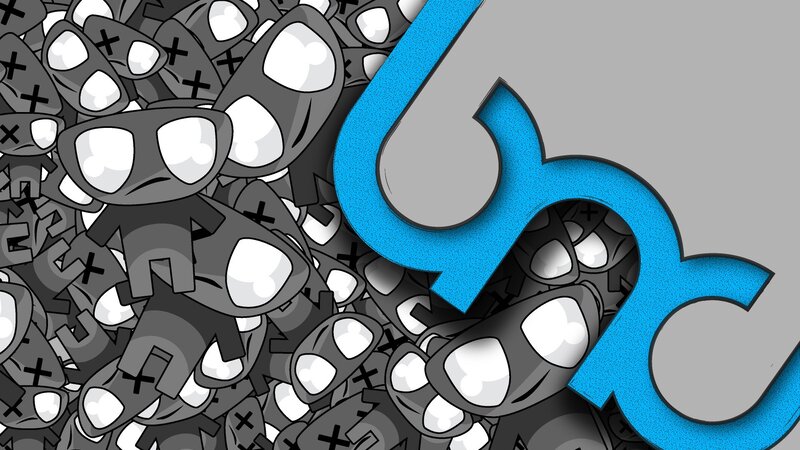 Blue arrow through gray figures