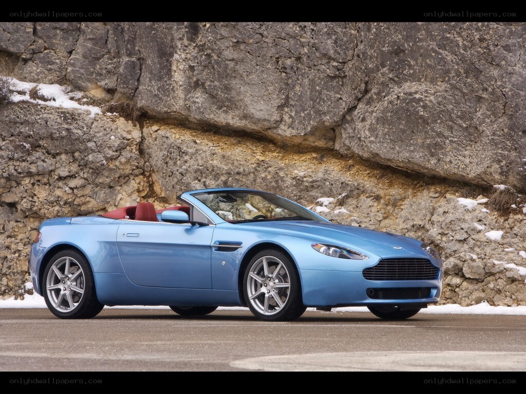 Blue Aston Martin convertible