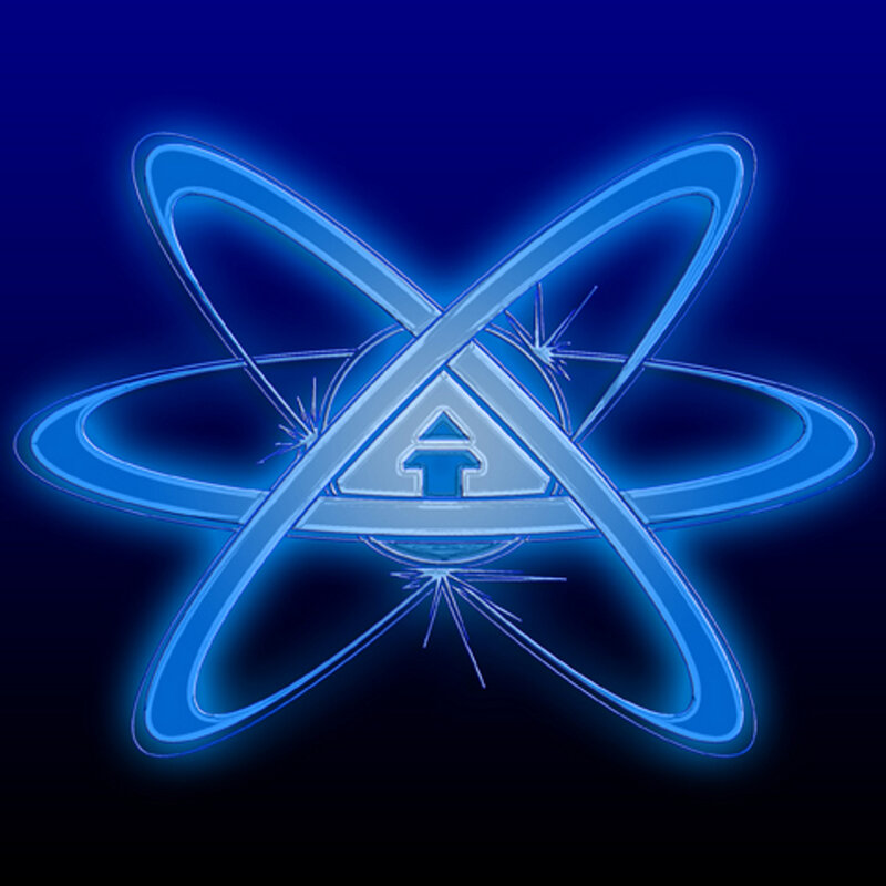 blue atomic symbol with triangle