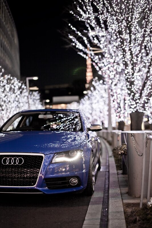 Blue Audi Car — Dramatic, Night, Photograph