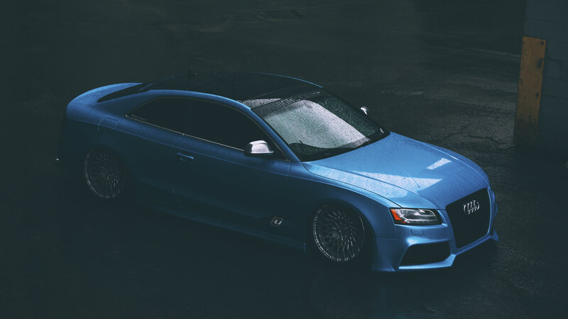 Blue Audi Coupe — Dramatic, Night, Photograph, Car