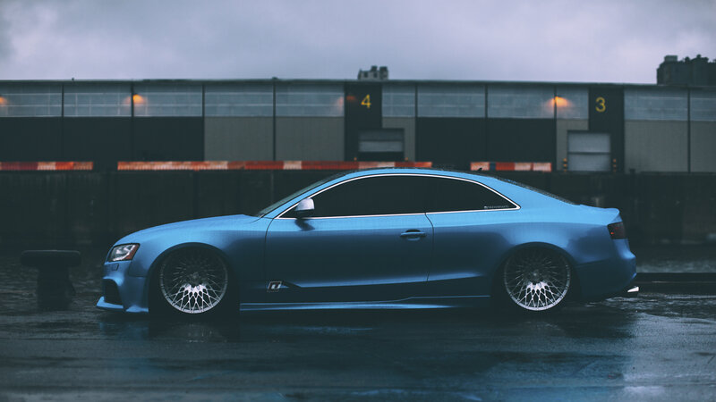 Blue Audi Coupe — Dramatic, Night, Photograph