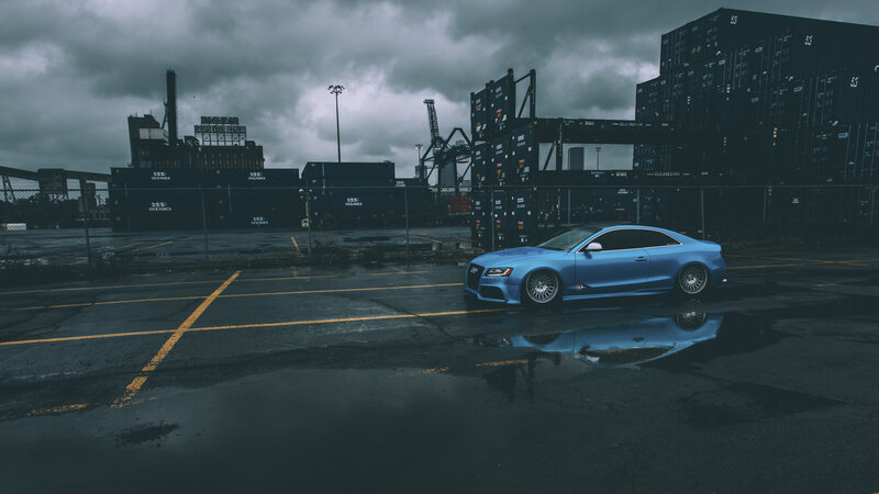 Blue Audi Coupe — Dramatic, Night