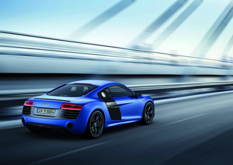 Blue Audi R8 in motion