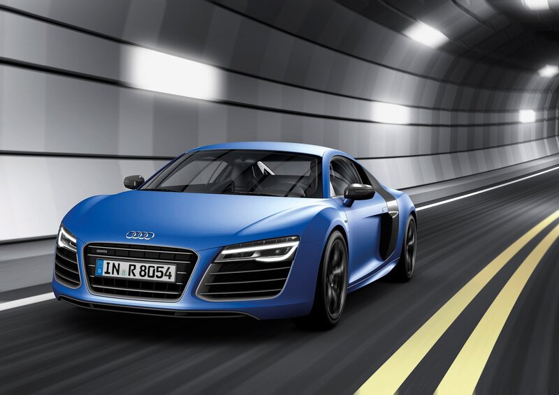 Blue Audi R8 in tunnel