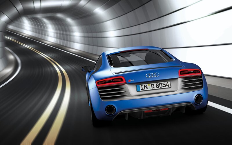Blue Audi R8 in tunnel