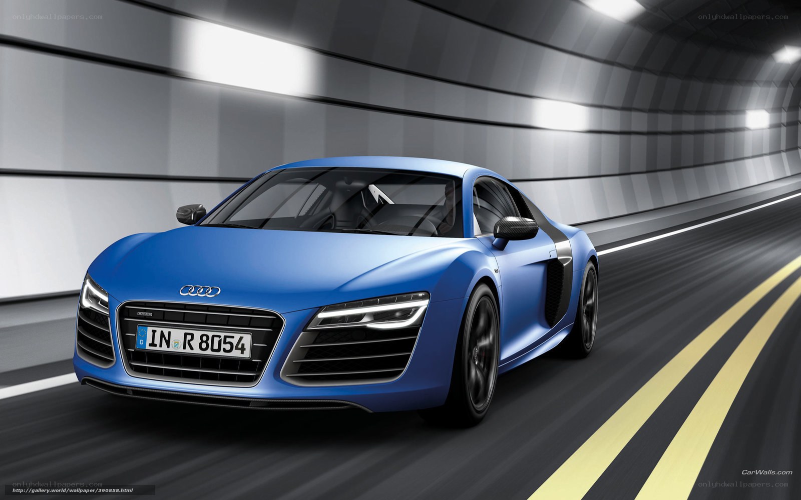 Blue Audi R8 in tunnel
