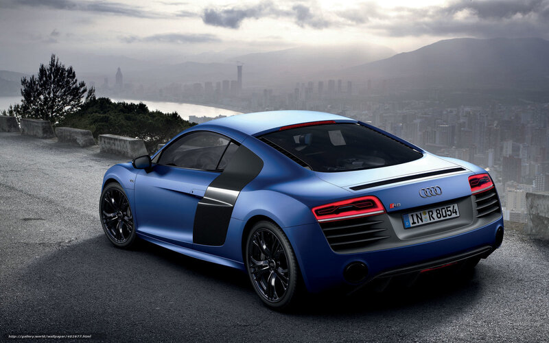Blue Audi R8 on a city overlook