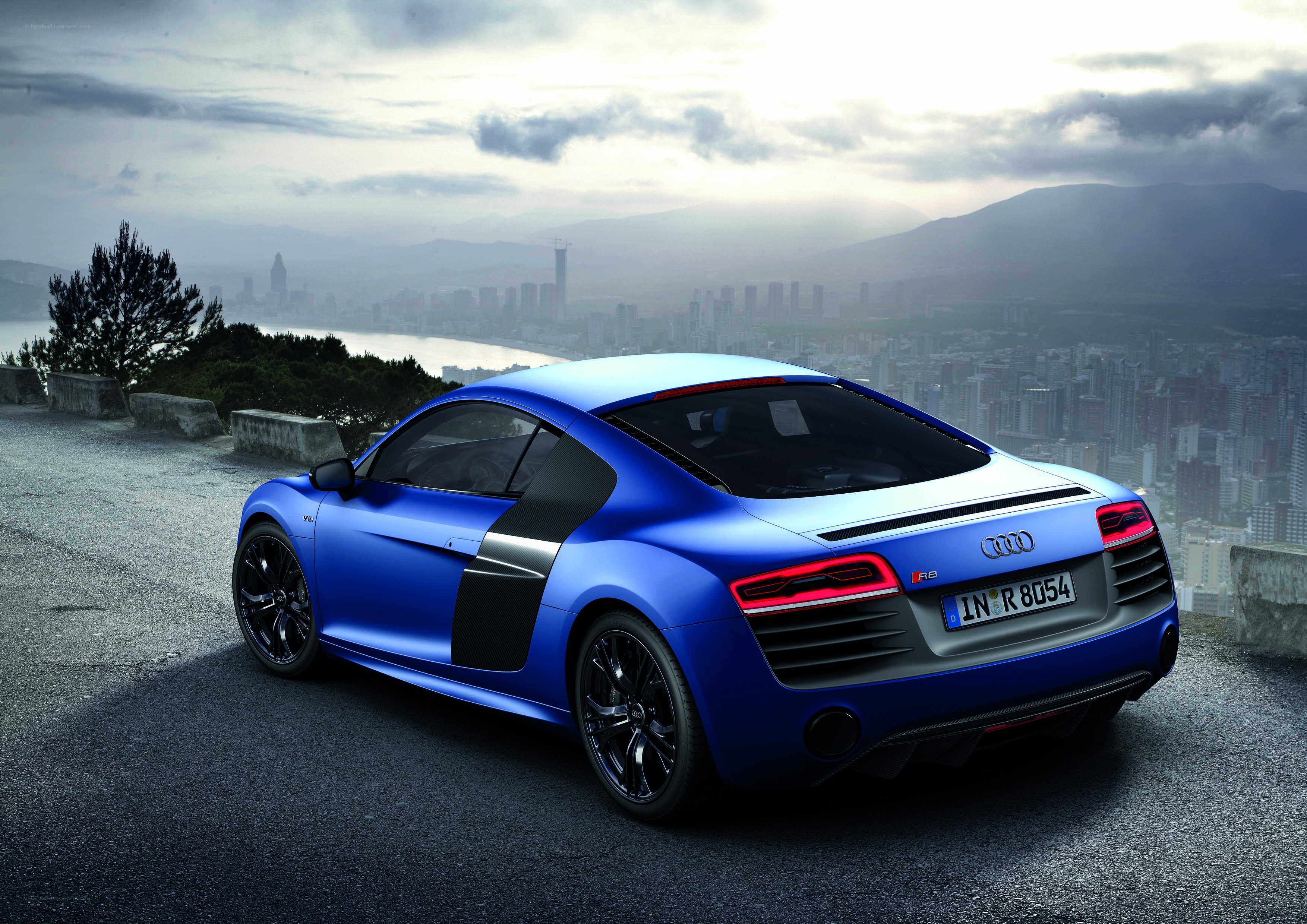 Blue Audi R8 on a cliff