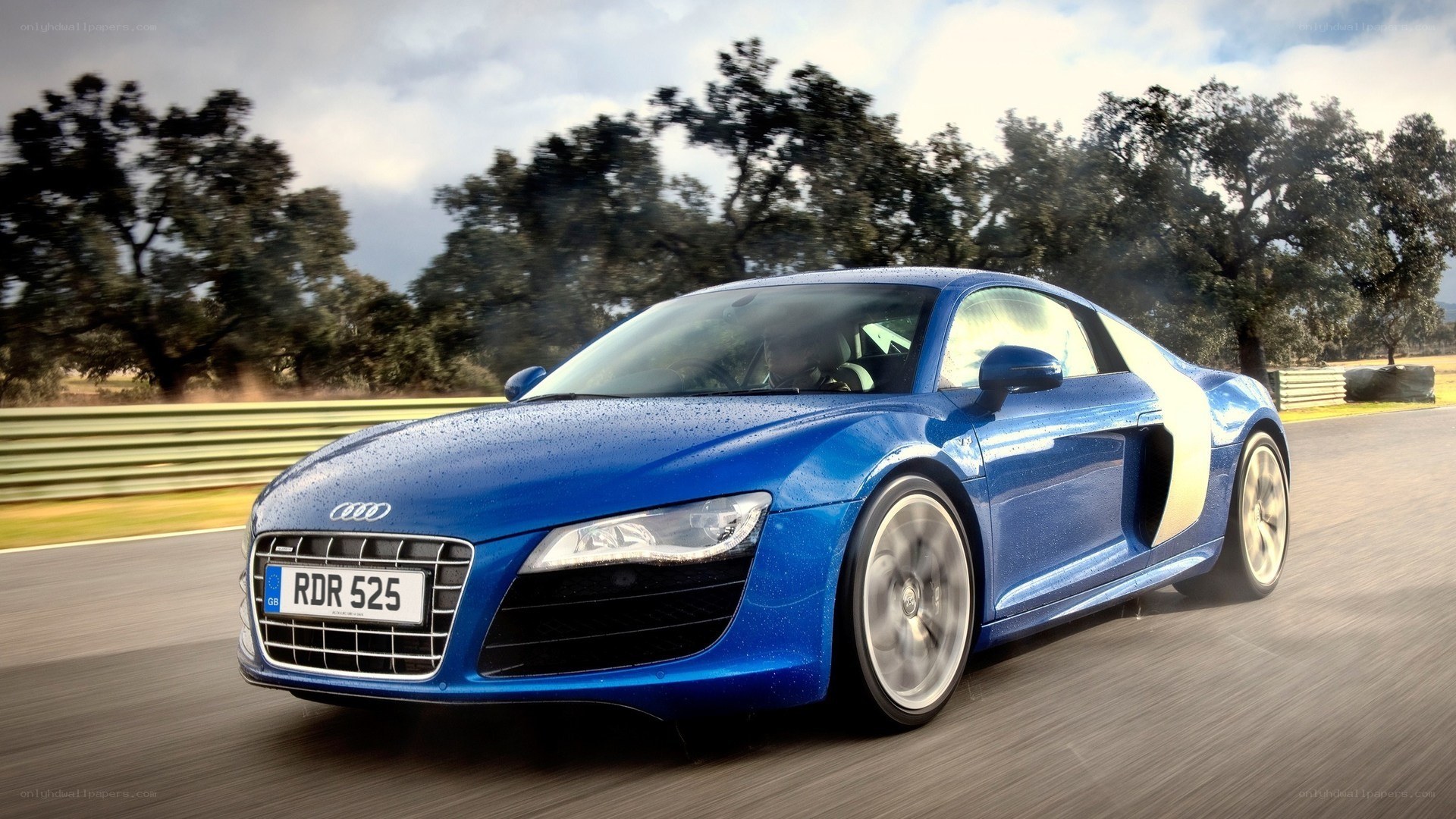 blue audi r8 on a racetrack