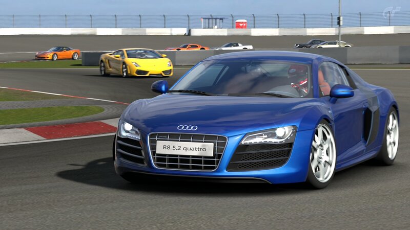 Blue Audi R8 on a racetrack