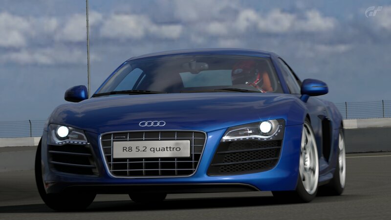 Blue Audi R8 on a racetrack