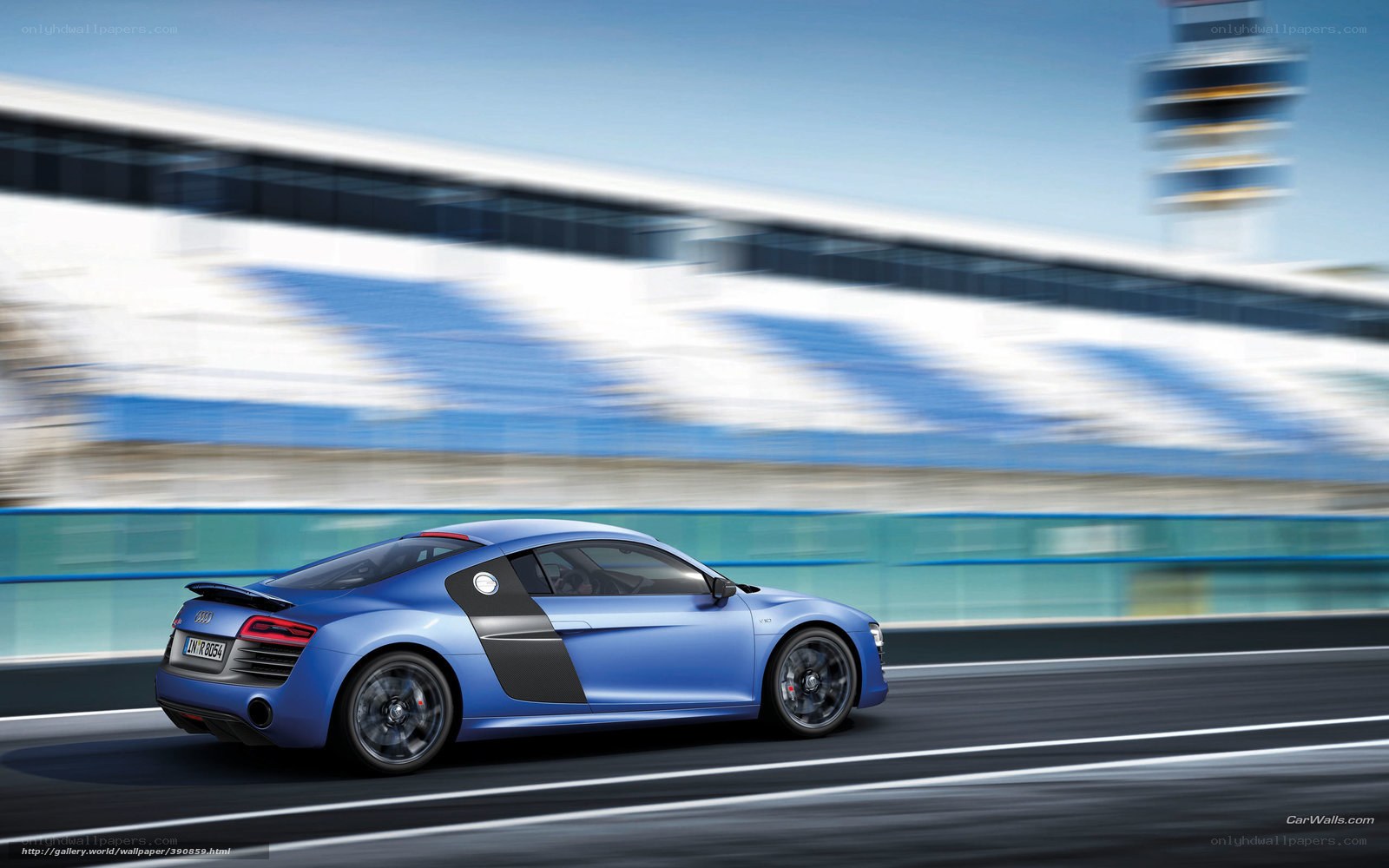Blue Audi R8 on a racetrack