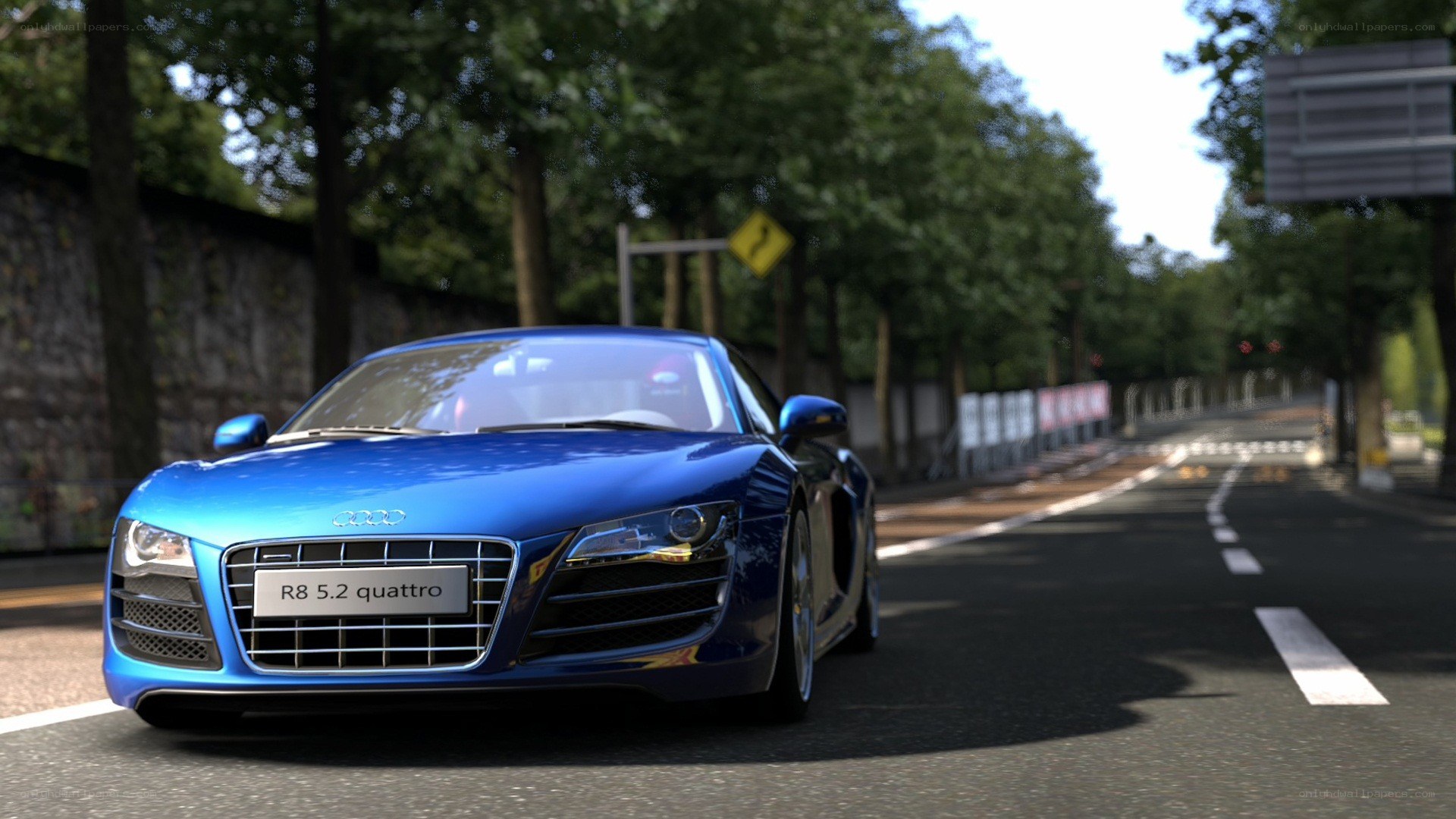 Blue Audi R8 on a road