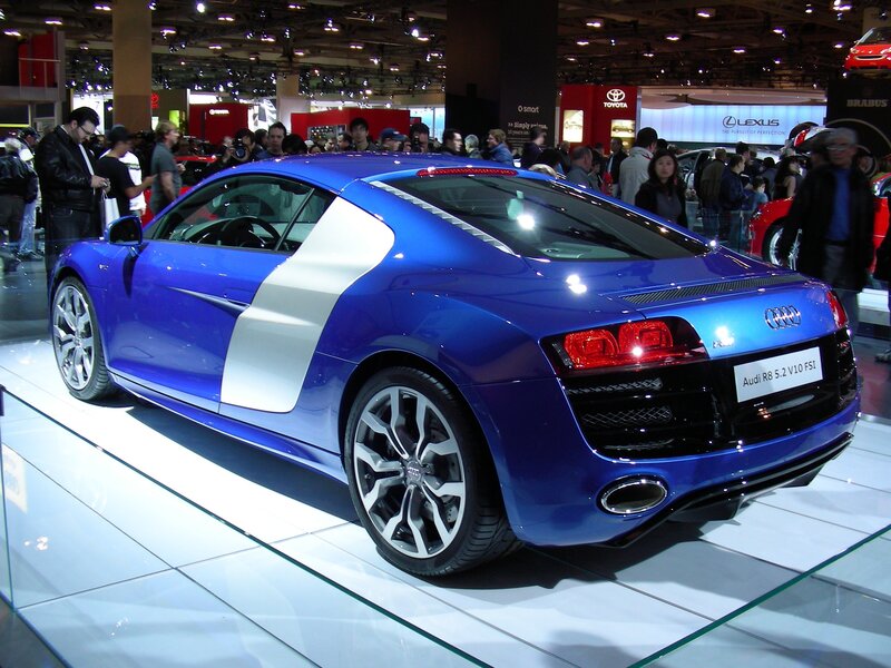 Blue Audi R8 on display
