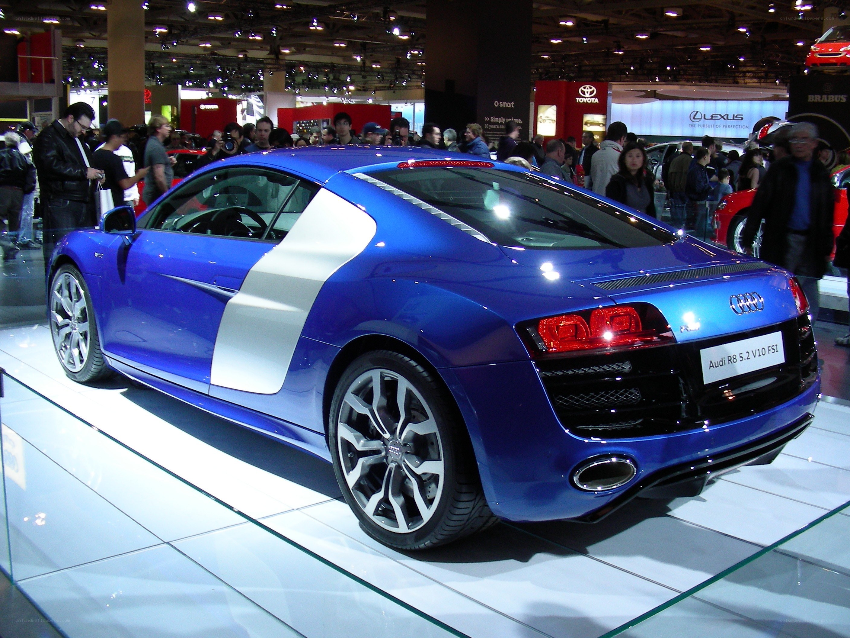 Blue Audi R8 on display
