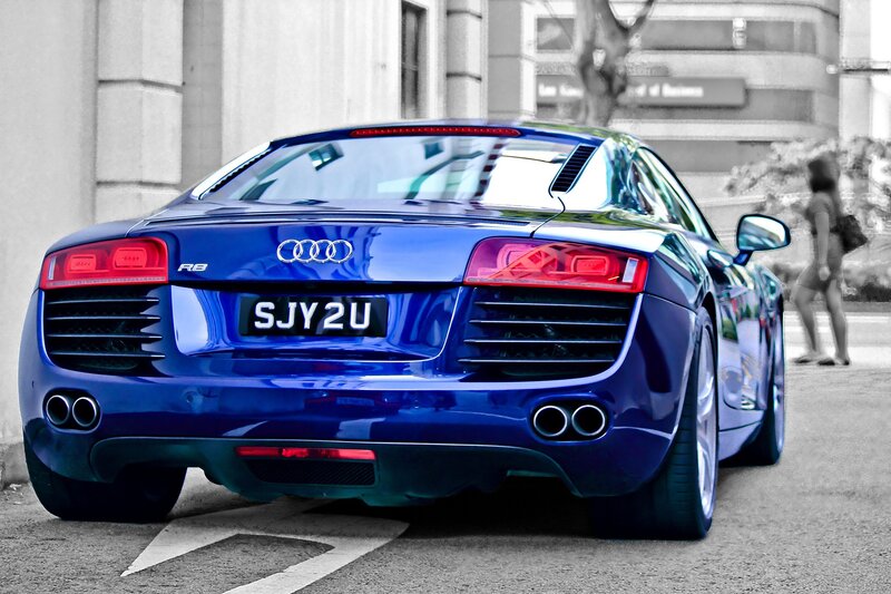 Blue Audi R8 parked on street