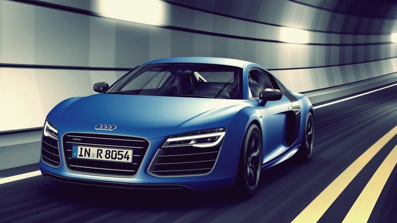 blue audi r8 sports car
