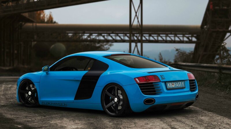 blue audi r8 sports car