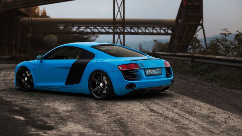 blue audi r8 sports car