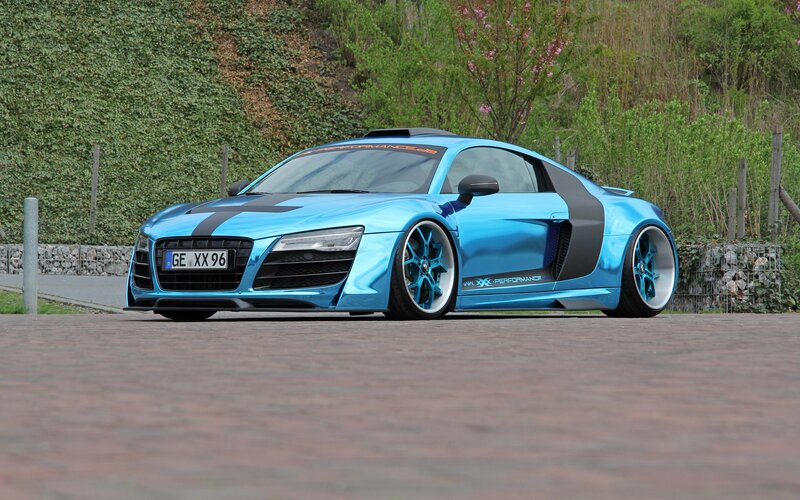 blue audi r8 sports car
