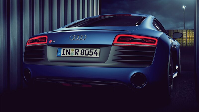 Blue Audi R8 Sports Car — Dramatic, Night