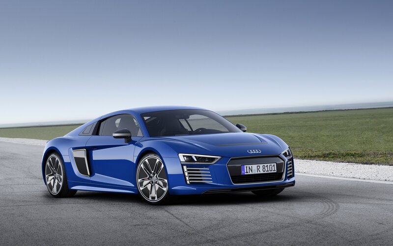 Blue Audi R8 Sports Car — Serene, Afternoon, Photograph, Road, Field, Sky