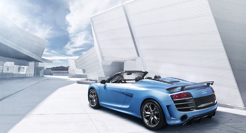Blue Audi R8 Spyder — Dramatic, Afternoon