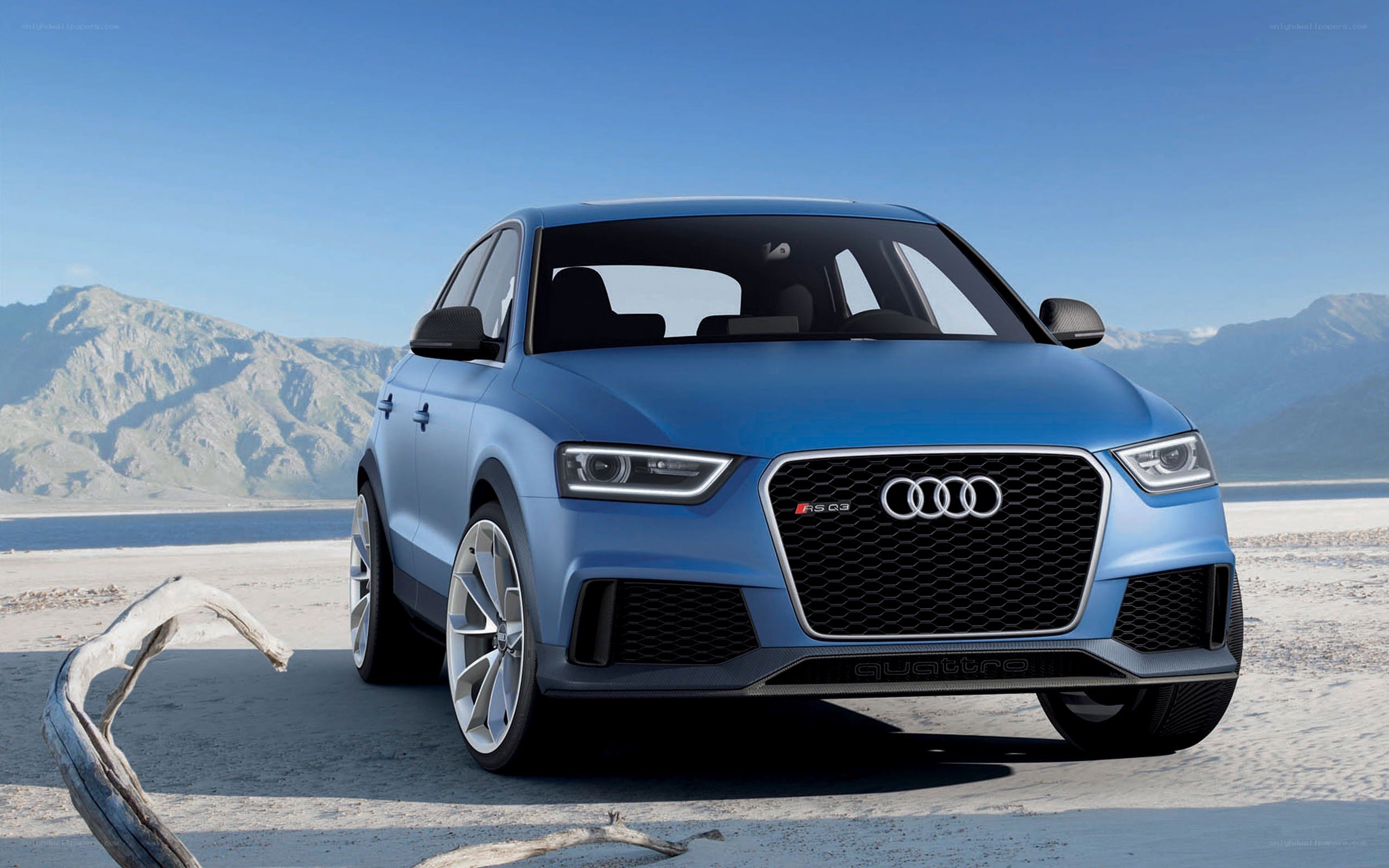 Blue Audi RS Q3 in desert