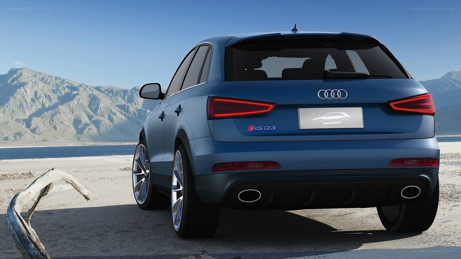 Blue Audi RS Q3 on beach