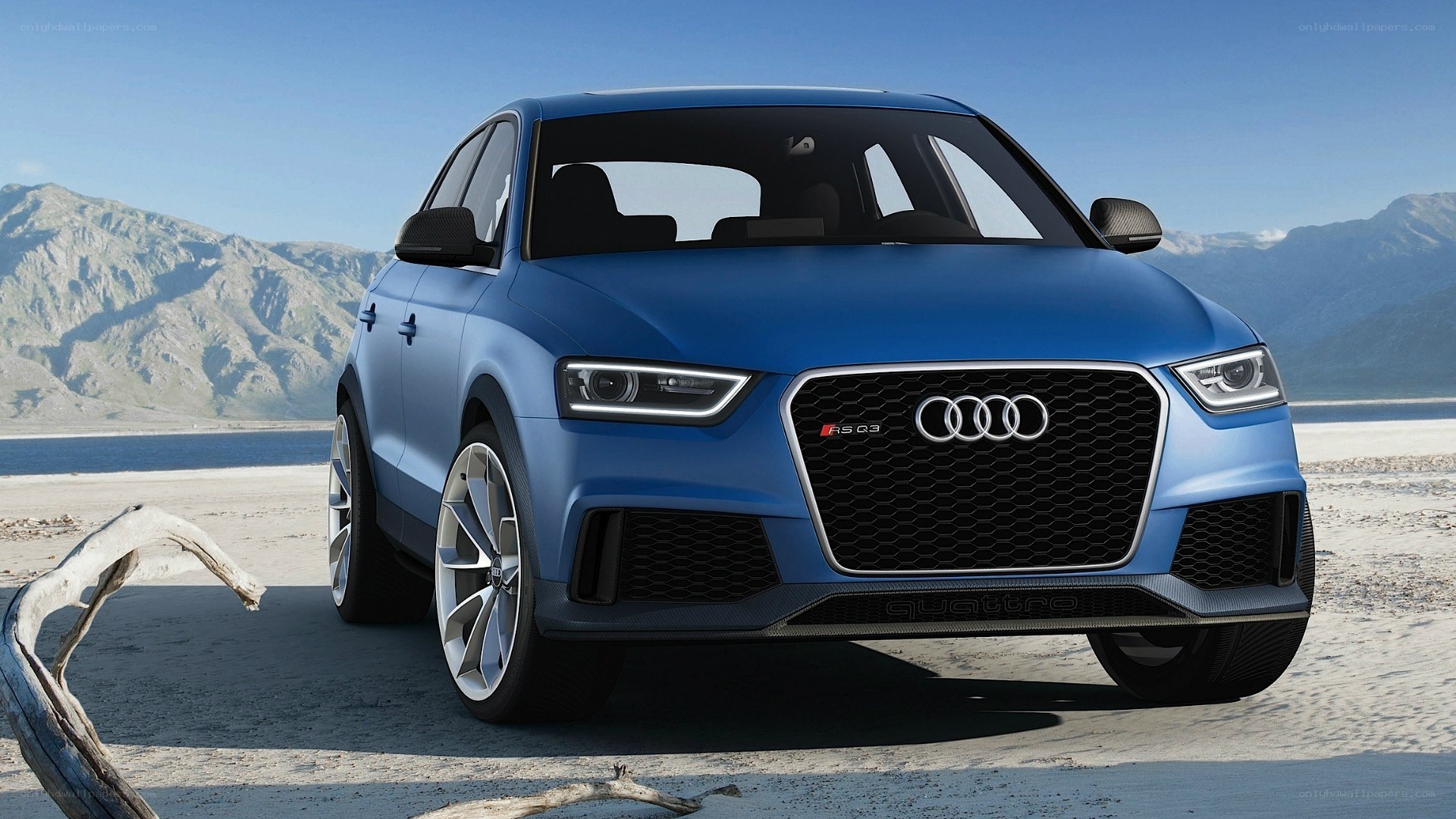 Blue Audi RS Q3 on beach