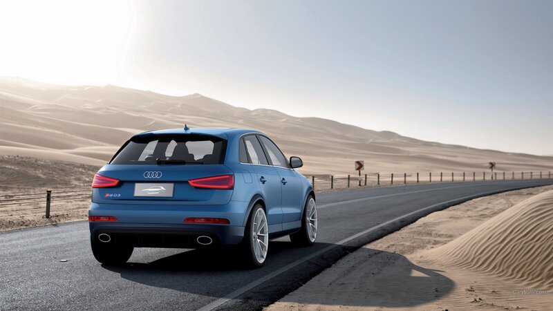 Blue Audi RS Q3 on desert road