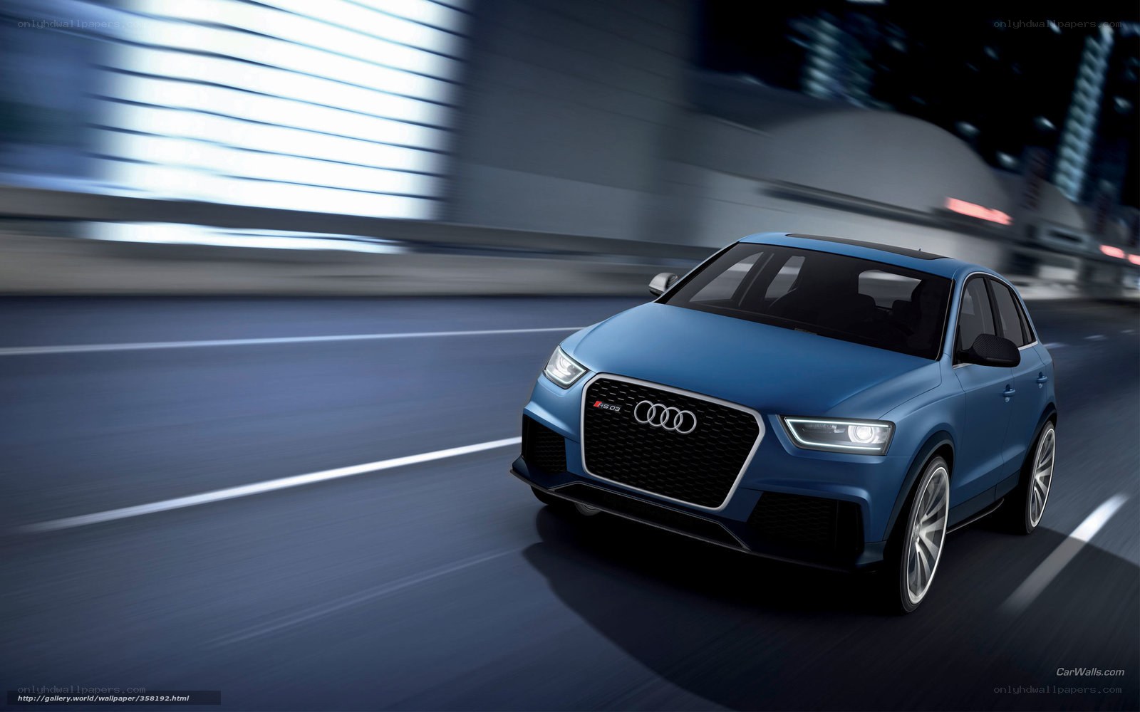 Blue Audi RS3 driving at night
