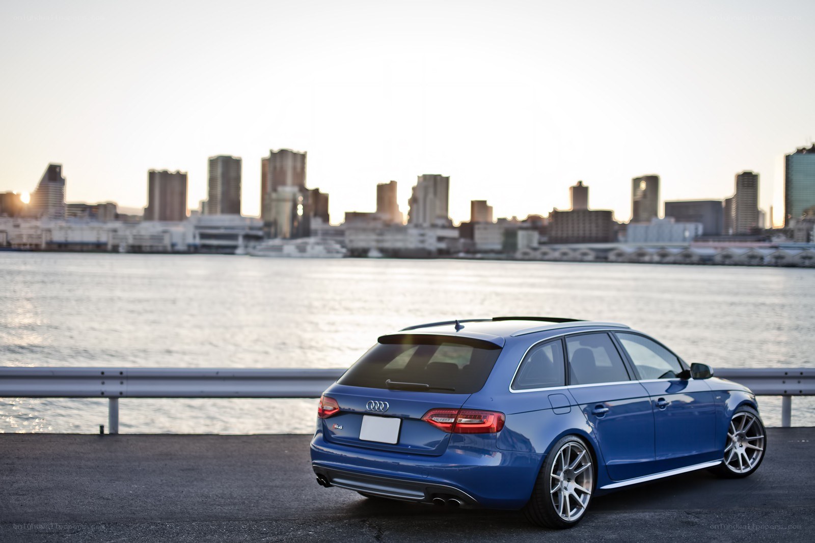 Blue Audi RS4 by the water